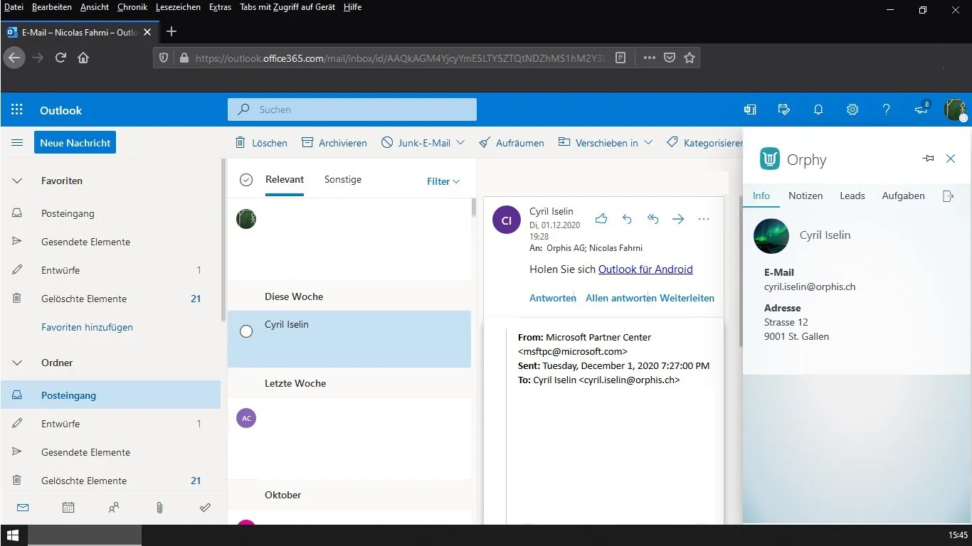 OrphyCRM Integration im Outlook