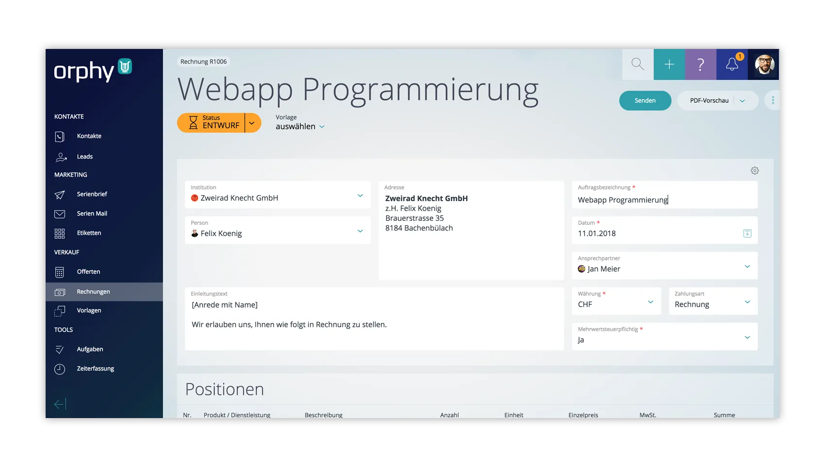 OrphyCRM — Verkauf