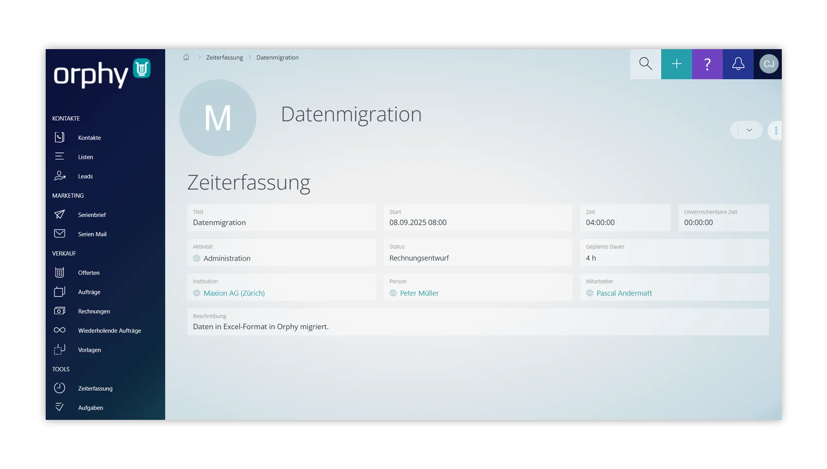 OrphyCRM — Zeiterfassung